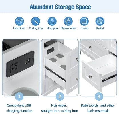 Meuble-lavabo de 36 pouces avec chargement USB, évier en résine, cadre en bois massif, 3 tiroirs de rangement