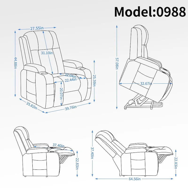 Fauteuil inclinable releveur électrique Lazy Boy, fauteuil de massage moderne à moteur unique avec chauffage lombaire, port de chargement USB, porte-gobelets