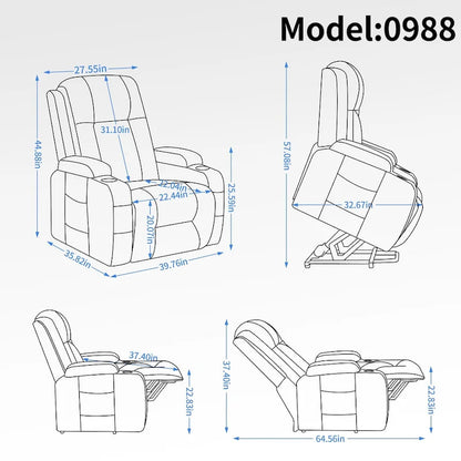 Fauteuil inclinable releveur électrique Lazy Boy, fauteuil de massage moderne à moteur unique avec chauffage lombaire, port de chargement USB, porte-gobelets