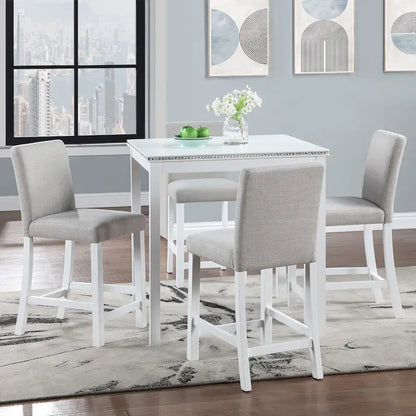 Ensemble de salle à manger moderne 5 pièces avec table carrée hauteur comptoir et 4 chaises rembourrées