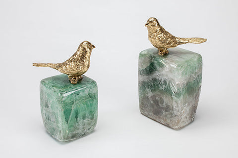 4490 Green Stone Birdies Table Decor (2PC)