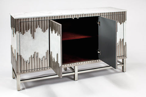 Aged Silver Metal Base & Details Marble Top Console SKU: CO0001