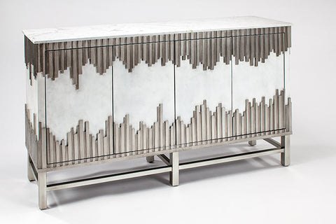 Aged Silver Metal Base & Details Marble Top Console SKU: CO0001