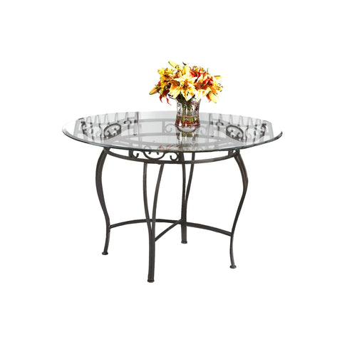 0710 Transitional Style Round Glass Top Dining Table w/ Wrought Iron Base-YULISSA HOME FURNISHINGS LLC