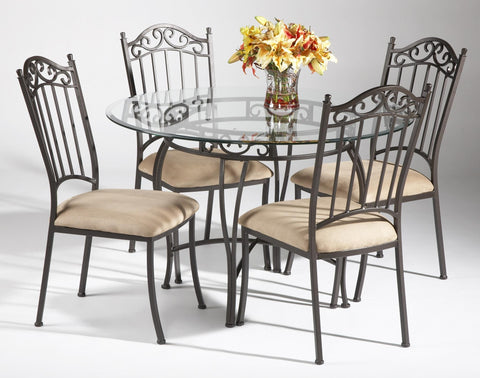 0710 Transitional Style Dining Set with Wrought Iron Glass Table & Chairs-YULISSA HOME FURNISHINGS LLC