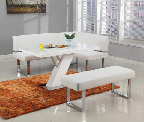 LINDEN Contemporary Dining Set w/ White Gloss Table, Upholstered Bench & Nook image